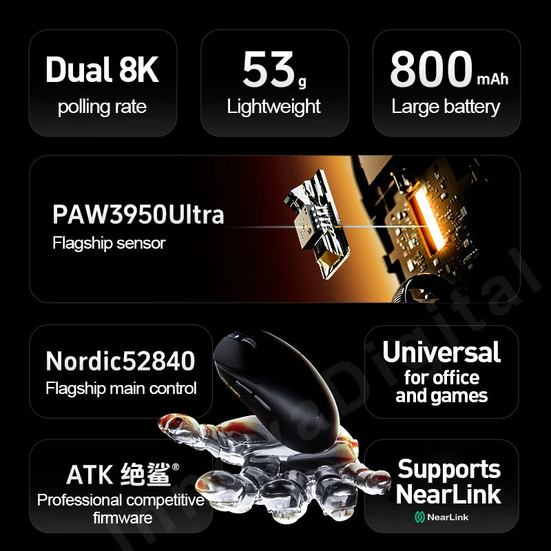 ATK Dragonfly A9 Ultra bežični gaming miš PAW3950 ultra lagan, tromodalni, ergonomski e-sports miš za igrače FPS igara A9 SE Plus
