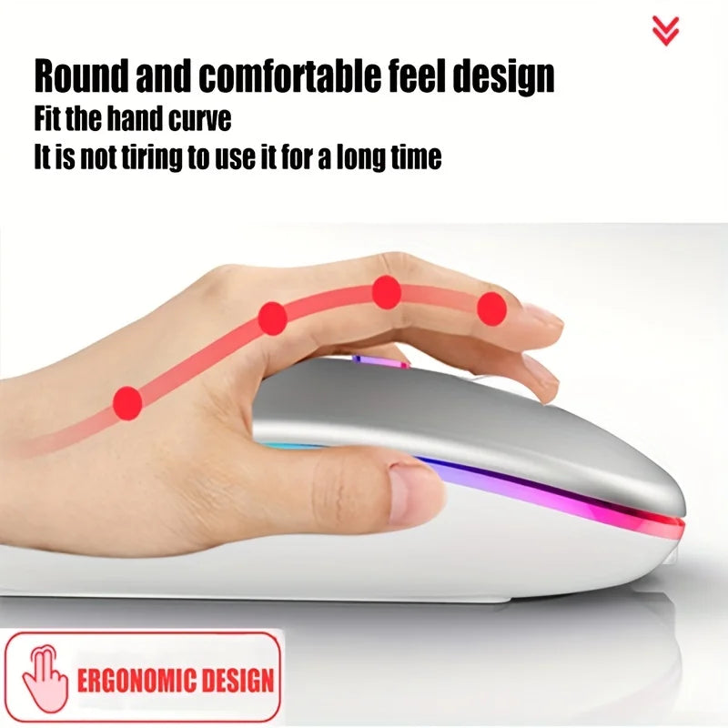 Wireless Mouse with Bluetooth and 2.4GHz Dual Modes Rechargeable RGB Ergonomic Silent Click for PC iPad Laptop Cell Phone TV