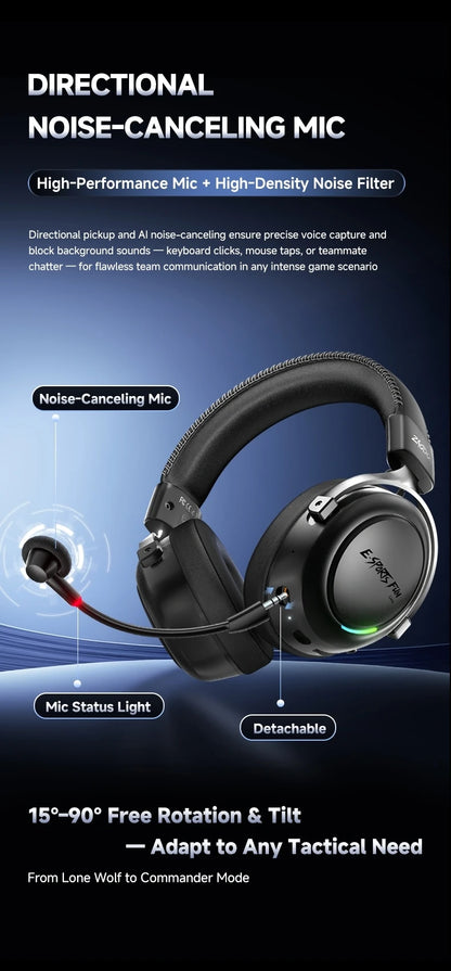 New Wireless Gaming Headphone,Bluetooth 6.0,53mm Titanium Drivers,7.1 Virtual Surround Sound,15ms Zero-Latency,for PC/PS5/Mobile