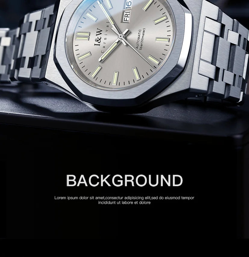 CARNIVAL Mens Mechanical Watch Brand Luxury Sapphire NH36 Movement Automatic Wrist Watches 50m Waterproof for Men Reloj Hombre