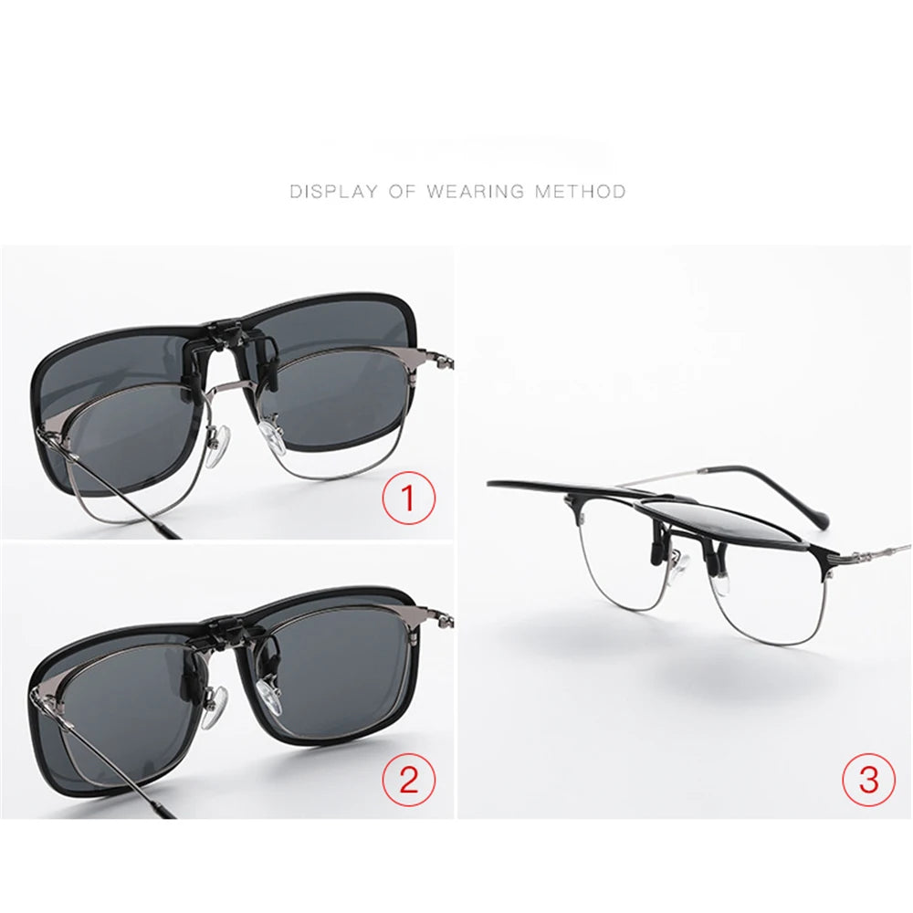 VIVIBEE Polarized Flip Up Clip On Sunglasses for Driving Dark UV400 Photochromic Anti Glare Lens Sun Glasses Car Driver