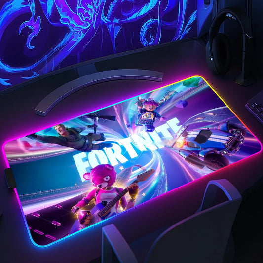 Game F-Fortnite Survival Battle Mouse Pad RGB LED Light Non-Slip Rubber Base Waterproof Office PC Home Desk-Mat USB Large Game