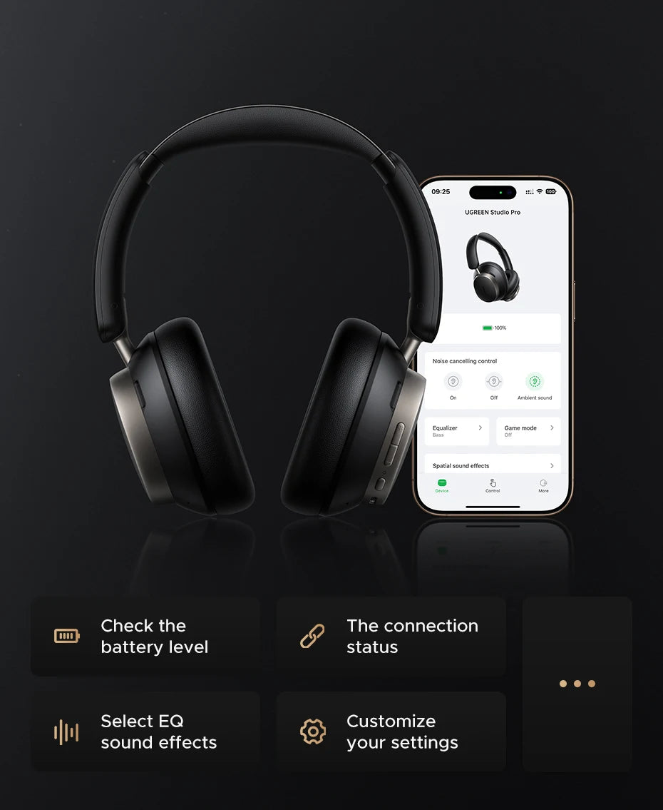 UGREEN Studio Pro 48dB ANC Kabellose Kopfhörer – Bluetooth 6.0 Hi-Res LDAC Over-Ear-Kopfhörer mit 120H Wiedergabezeit