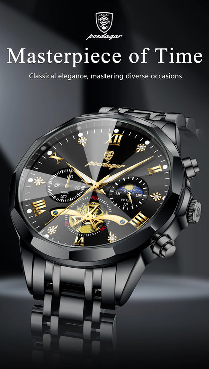 POEDAGAR Luxury Fashion Men Clock Waterproof Luminous Chronograph Male Watch Stainless Steel Quartz Business Men's Watches Reloj