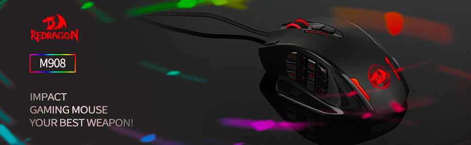 Redragon M908 RGB-Hintergrundbeleuchtung LED USB-kabelgebundene Gaming-Maus 18 programmierbare Maustasten 12400 DPI