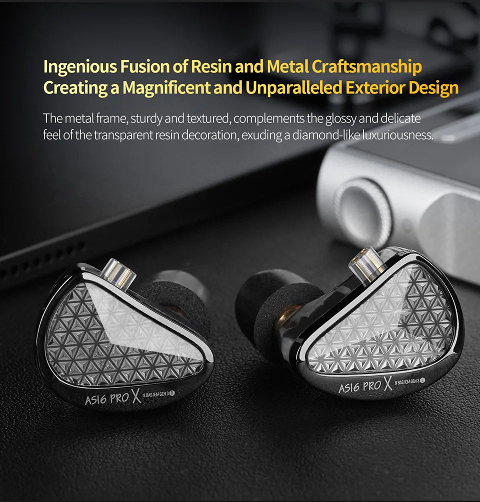 Auriculares intra-auriculares monitor KZ AS16 PRO X HiFi – auscultadores com fios com 8 drivers de armadura balanceada e microfone