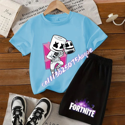 Fortnites Kids T Shirt Shorts Set Cartoon Figure Printed T Shirts Children Tops Summer Casual Sportswear Kids Boys Clothing