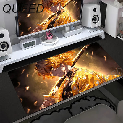 Tapete de Secretária para Computador e Teclado, Tapete de Rato Anime com Rapariga Kawaii, 900x400mm, Borracha Antiderrapante, Demon Slayers XL