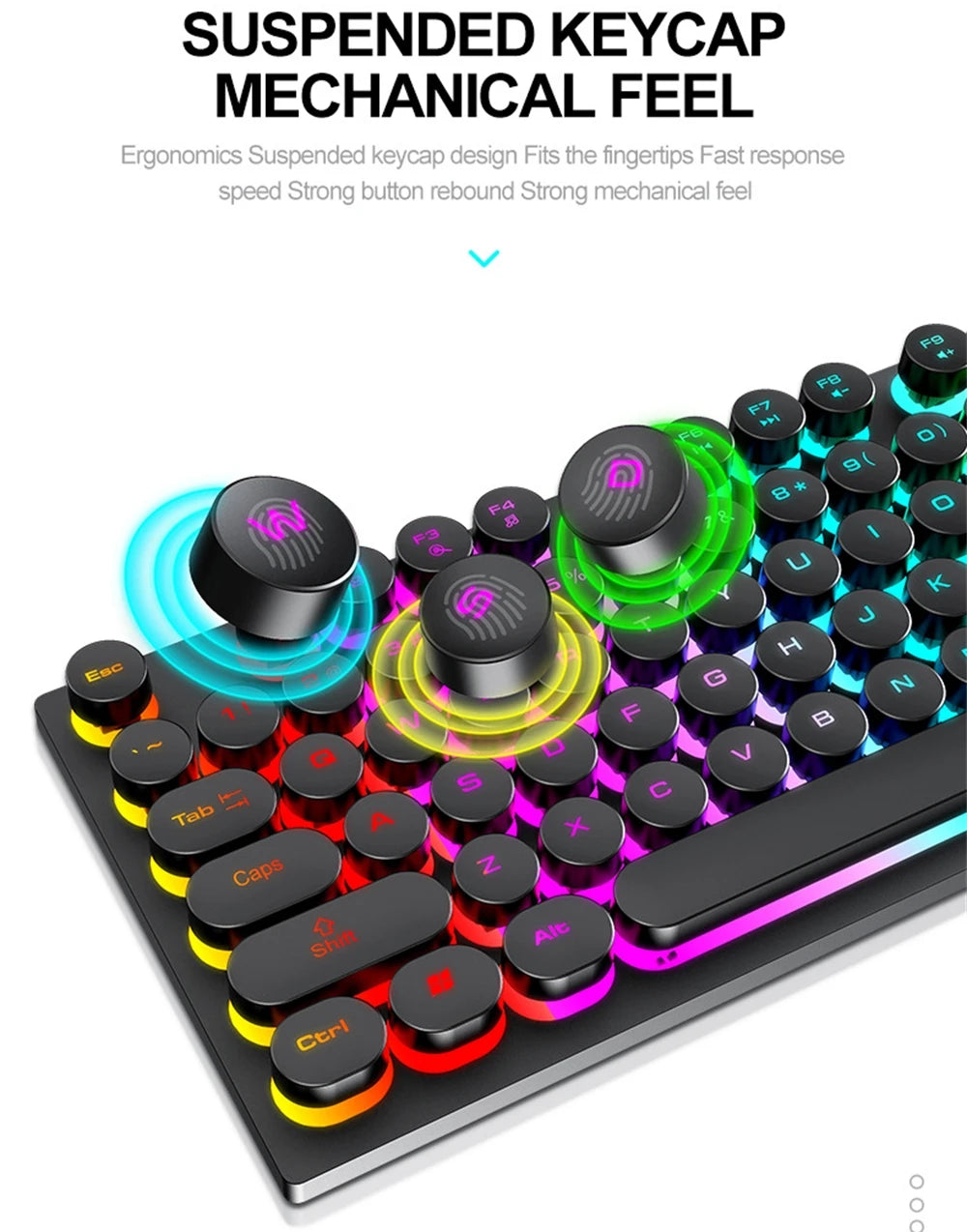 Russian Keyboard with Russian English Letter 100% Keyboard Mouse Kit Translucent Keycaps Backlight Punk Round Keycap Wired TF270