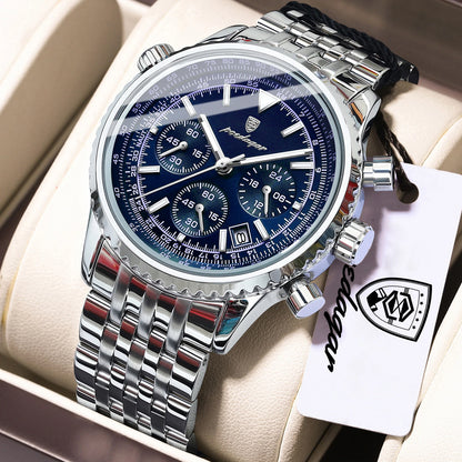 POEDAGAR: relojes de lujo para hombre. Cronógrafo con fecha, de acero inoxidable. Reloj deportivo para hombre, resistente al agua y con luminiscencia. Reloj de cuarzo de estilo militar para hombre.