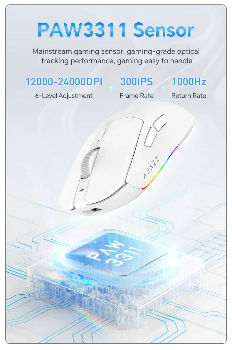 Mouse de gaming wireless AJAZZ AJ139 V2 MC/AJ139 PRO, senzor PAW3311/PAW3395, 12000DPI/26000DPI, 500mAh, mouse Bluetooth pentru PC