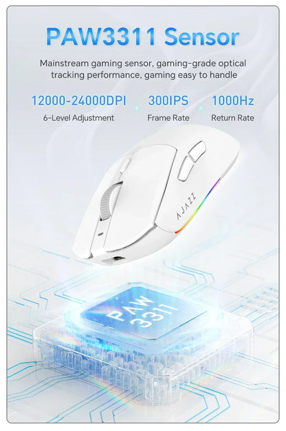 Mouse de gaming wireless AJAZZ AJ139 V2 MC/AJ139 PRO, senzor PAW3311/PAW3395, 12000DPI/26000DPI, 500mAh, mouse Bluetooth pentru PC