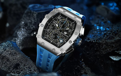 Reloj TSAR BOMBA para hombre, marca de lujo, diseño tonneau, impermeable, de acero inoxidable, reloj de pulsera de moda rectangular para hombre