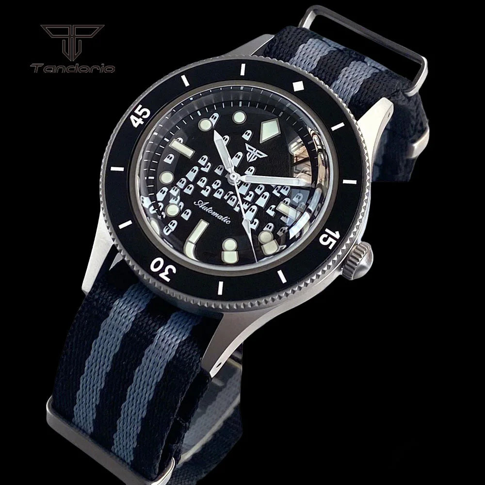 Tandorio Domed Sapphire 40mm Mechanical 50-Fathoms Style Diver Fashion Automatic Men Watch Miyota8215/PT5000 Luminous Ghost Dial