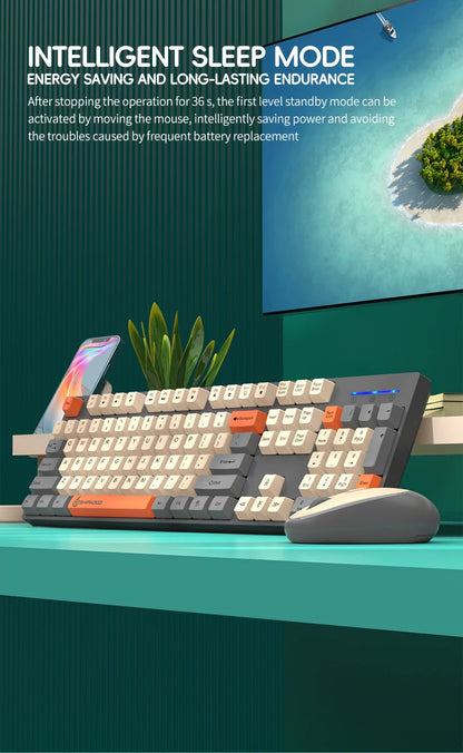 Conjunto Teclado e Rato Sem Fios NexusClick para Gaming e Escritório, Poupança de Energia Inteligente, Tamanho Completo, 104 Teclas, 1600DPI Ajustável, USB para Portátil e PC