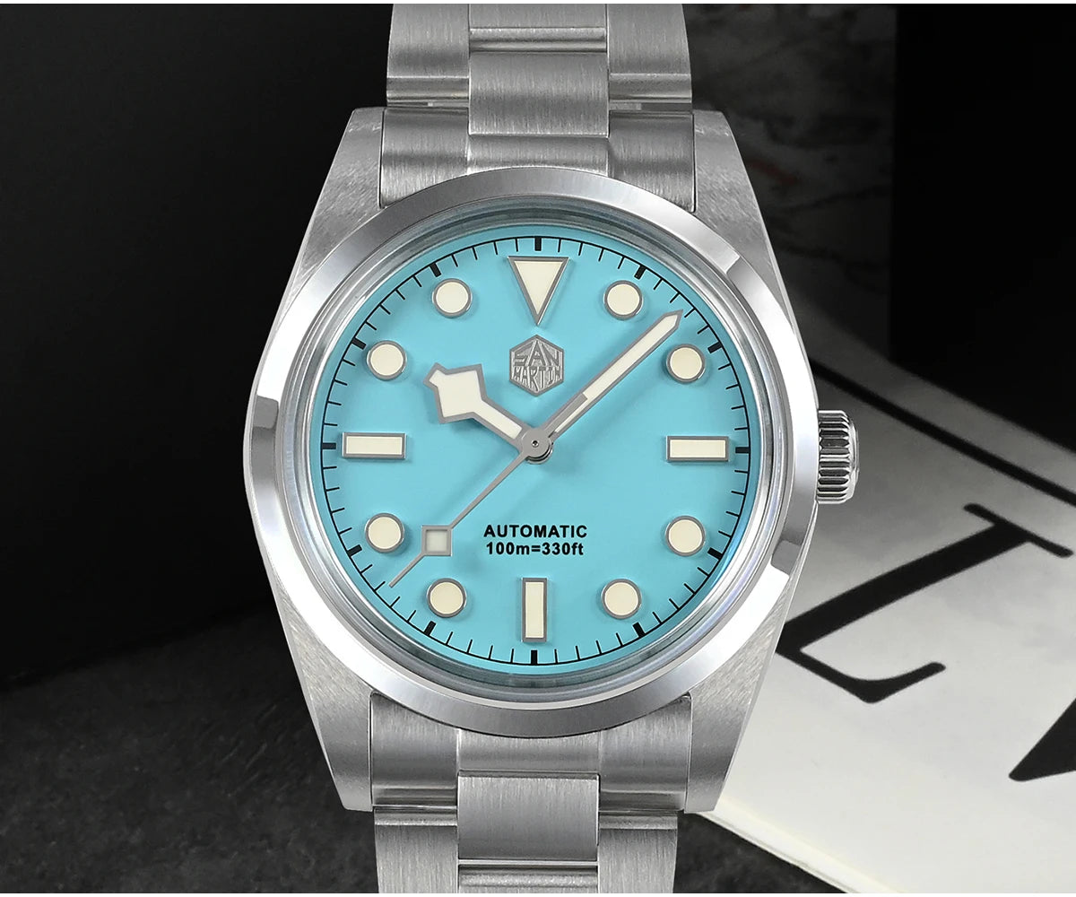 San Martin Men Luxury Watch 36mm BB36 Snowflake Hands Explore Series Sports Watches PT5000 Automatic Mechanical 10Bar BGW-9 Lume