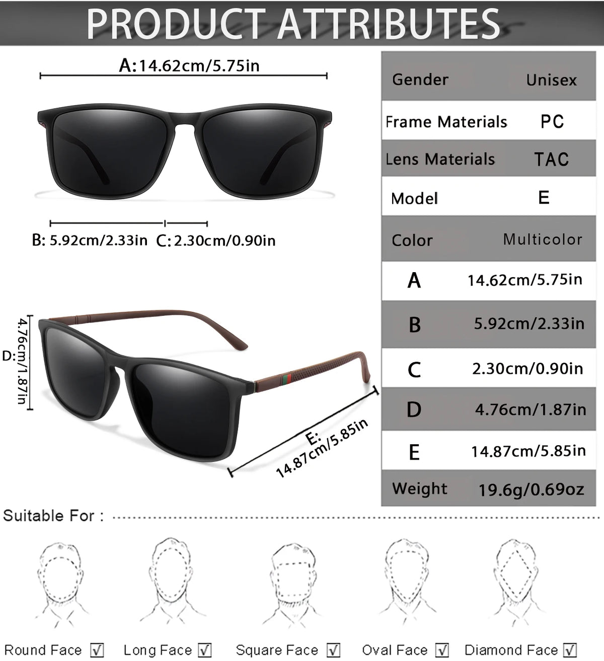 Polarized Square Sunglasses Colorful Lens for Driving Hiking Cycling and Running UV400 Eyewear for Men Women Classic Goggles