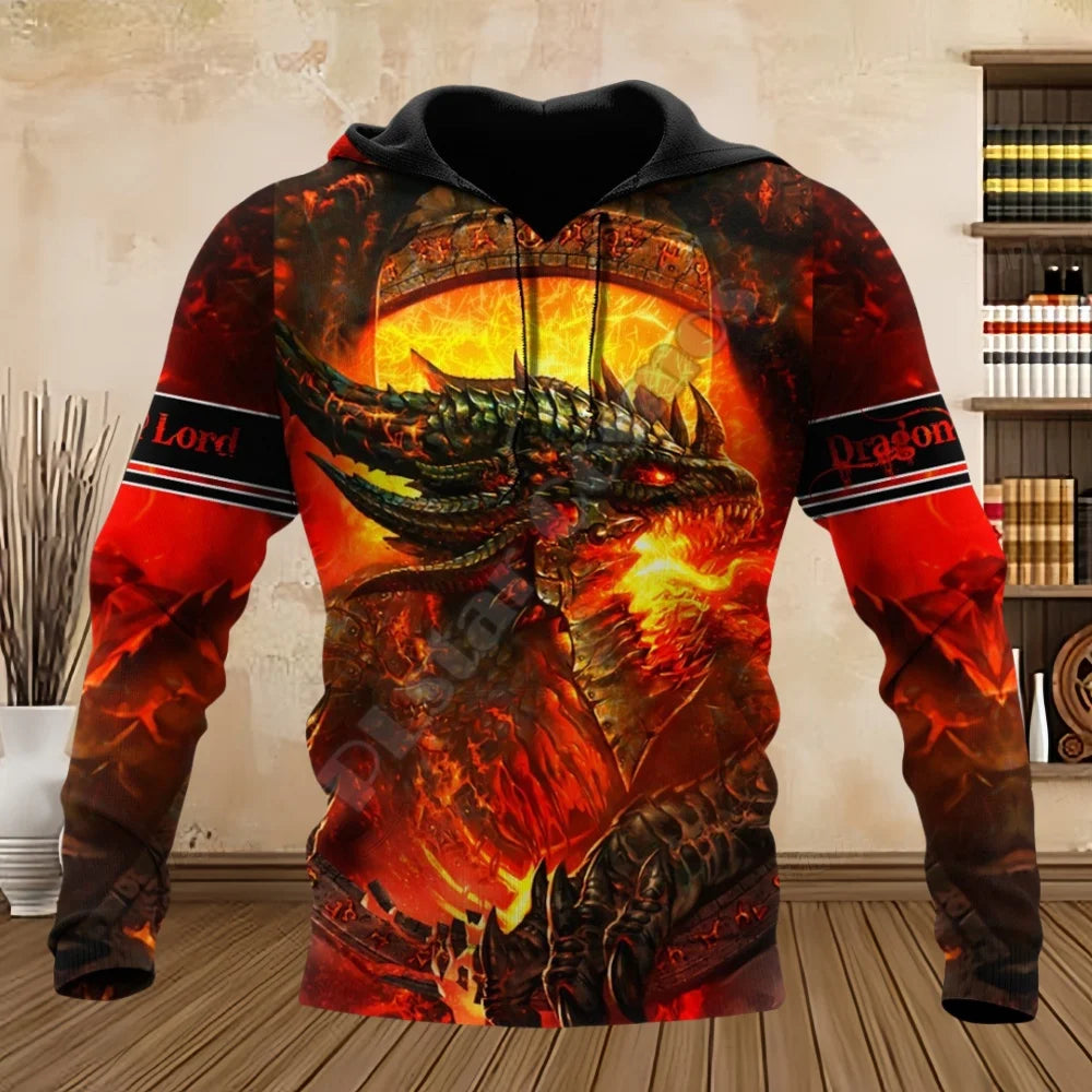 Sweatshirts med tatoveringsdrage, forår og efterår, 3D-print, hættetrøjer til mænd, langærmede unisex streetwear-sweatshirts, casual sweatshirts til mænd