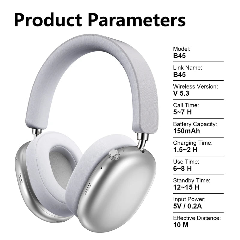 Wireless Bluetooth Noise Cancelling Headphones, Over-Ear Bluetooth Wireless Headphones with Mic, Sports Gaming Headset for Apple, HiFi Stereo Bluetooth 5.3 Headphones