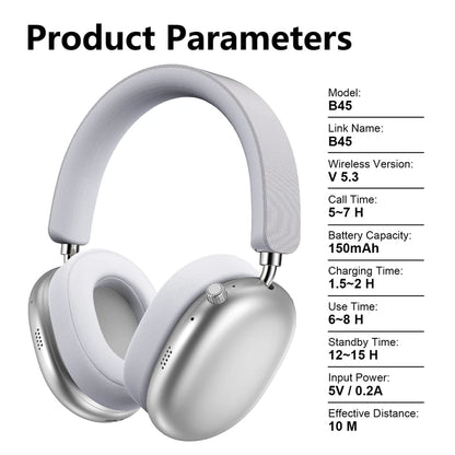 Wireless Bluetooth Noise Cancelling Headphones, Over-Ear Bluetooth Wireless Headphones with Mic, Sports Gaming Headset for Apple, HiFi Stereo Bluetooth 5.3 Headphones