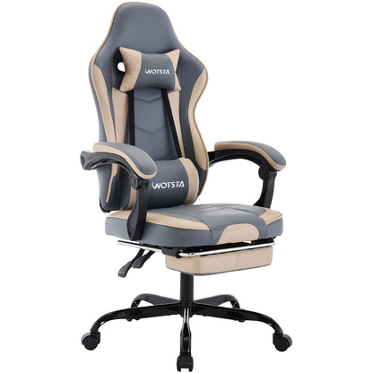Sedia da gaming WOTSTA con poggiapiedi, sedia gamer ergonomica con cuscino lombare e poggiatesta, sedia per computer regolabile in altezza