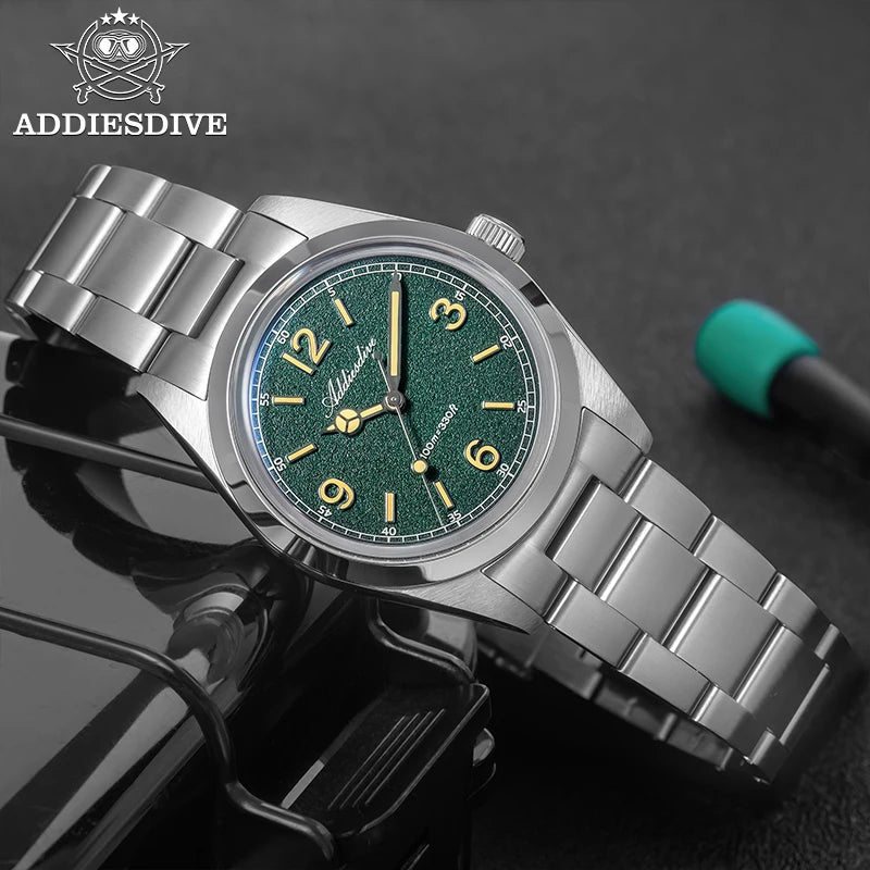 ADDIESDIVE 36mm Bestseller-Herrenuhr AD2518 mit gewölbtem Spiegelglas, 316L-Edelstahl, Herrenuhr, 100m wasserdichte Quarzuhr
