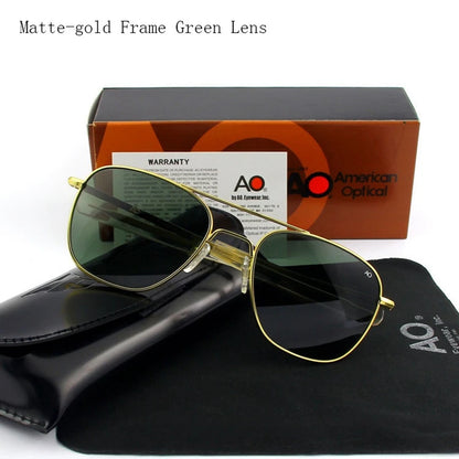 Pilot AO Sunglasses Men Top Quality American Army Military Mirror AGX Tempered Glass Lens Sun Glasses