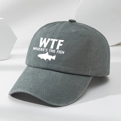 WTF-kalakuvioinen miesten ulkoilukäyttöön tarkoitettu pesetty baseball-lippalakki, retro-tyylinen duckbill-lippalakki, urheilu- ja vapaa-ajan baseball-lippalakki