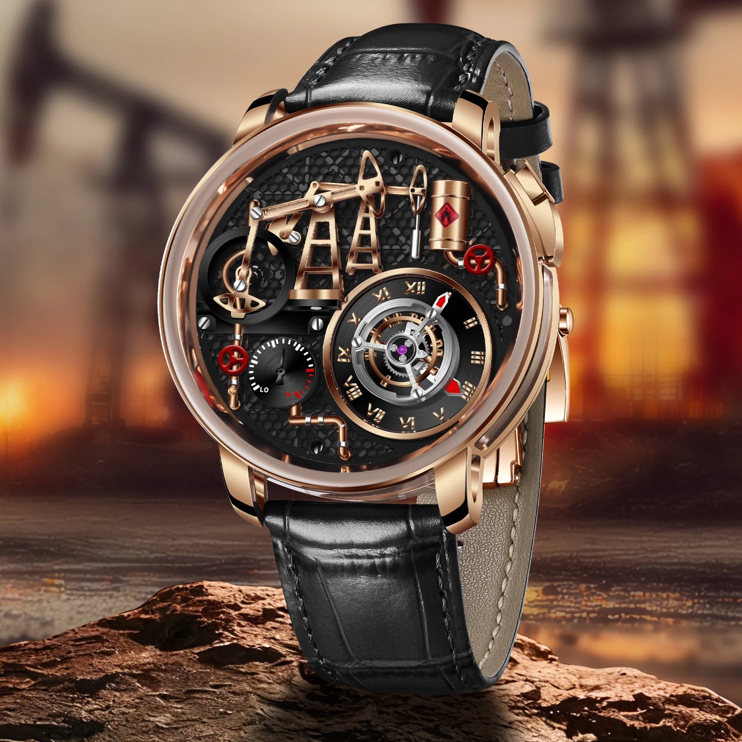 PINDU Design New Button Oil Pump Quartz Watch for Men Swiss Quartz 762 Movement Sapphire Waterproof Stainless Steel Men's Watch