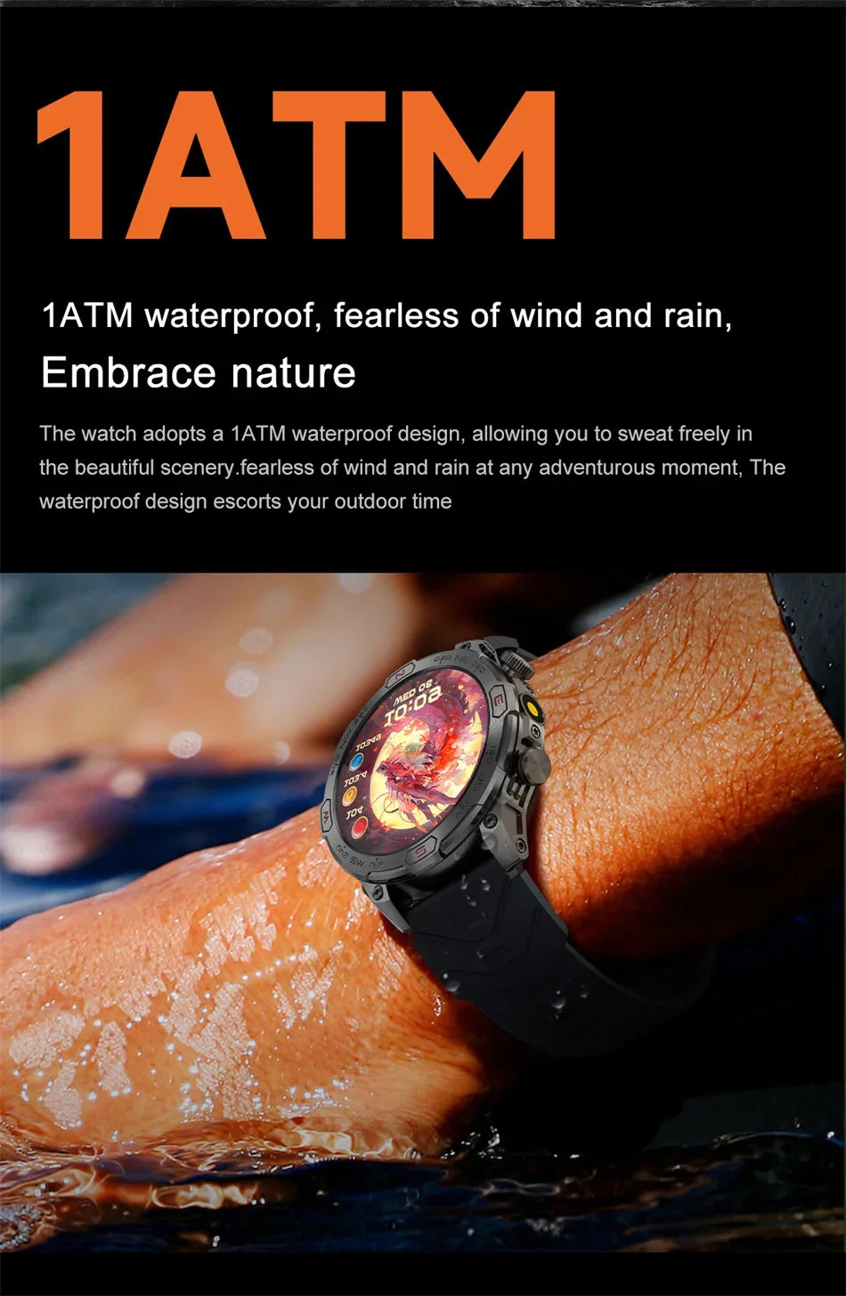 Men's Fashion Outdoor Sport GPS Smart Watch with AMOLED HD Screen, Heart Rate Monitor, and Waterproof Features