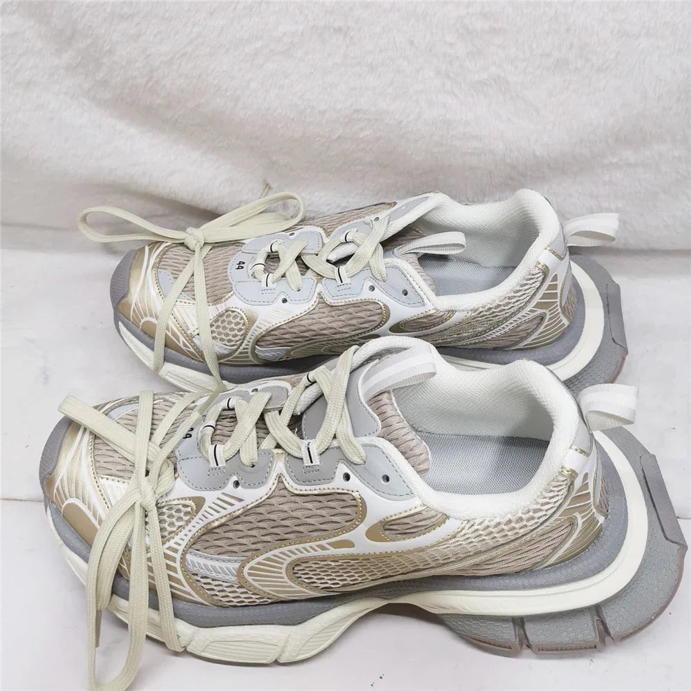 Streetstyle herensneakers met dikke zool, nieuwe gemengde kleuren, vetersluiting, casual koppelschoenen, comfortabel en ademend, voor hardlopen en wandelen
