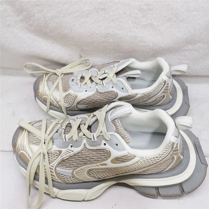 Streetstyle herensneakers met dikke zool, nieuwe gemengde kleuren, vetersluiting, casual koppelschoenen, comfortabel en ademend, voor hardlopen en wandelen