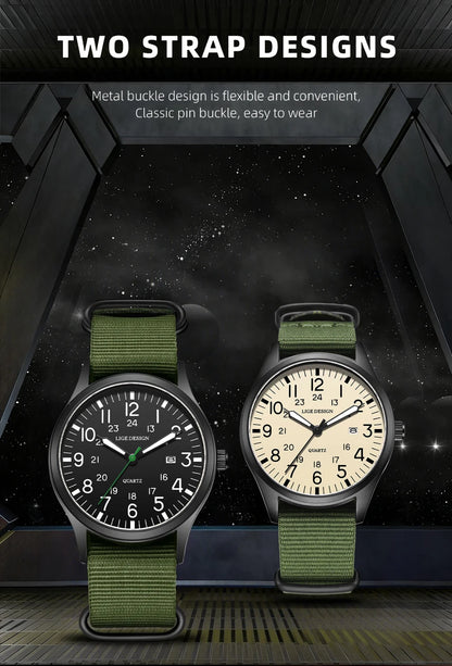 LIGE Lyxiga herrklockor med kvartsverk, datum, nylonarmband, läderarmband, vattentäta, självlysande, militär- och sportklockor för män relogios masculino
