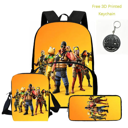 FORTNITE 3-Piece Lightweight Backpack Set with Front Pocket, Crossbody Bag & Pencil Case for Ages 5-9 Boys and Girls, Includes Free 3D Printed Keychain