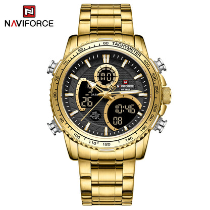 Мъжки спортен часовник NAVIFORCE – Оригинален луксозен ръчен часовник от неръждаема стомана, водоустойчив модел във военен стил с двойно показване