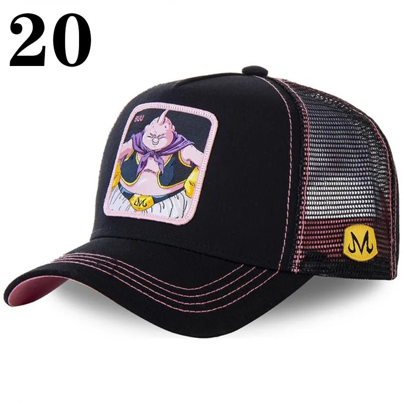 Casquette de baseball imprimée à l'effigie d'un personnage de l'anime Dragon Ball pour hommes et femmes – Casquette hip-hop – Casquette en maille pour camionneur – Protection solaire d'été pour les activités en plein air