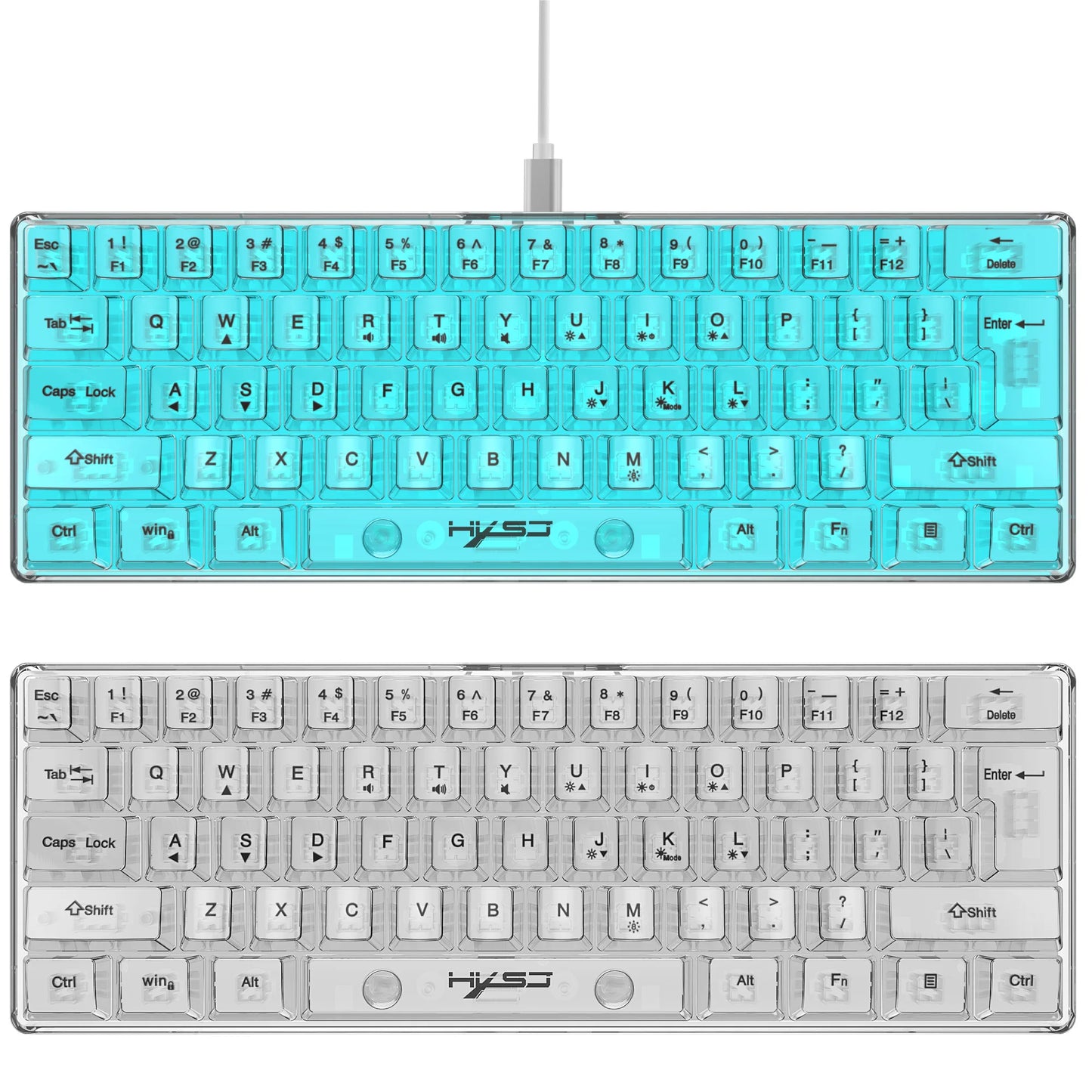 Teclado gaming transparente con cable HXSJ 60%, retroiluminación RGB, ultracompacto, resistente al agua, teclado compacto pequeño de 61 teclas para PC/Mac