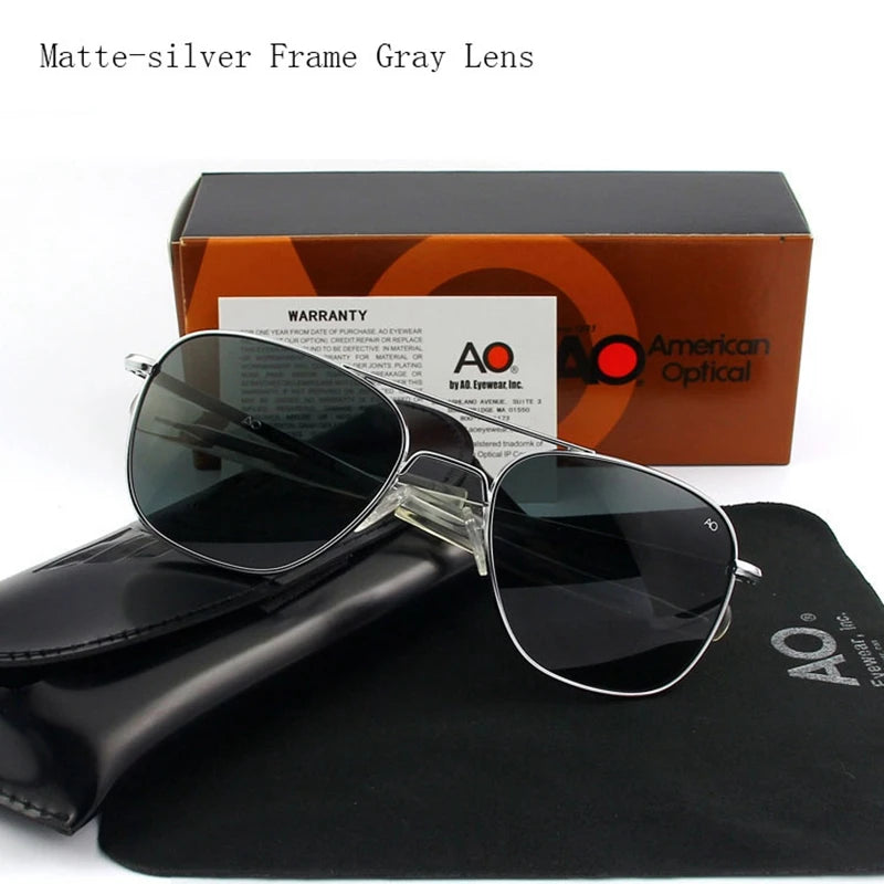 Pilot AO Sunglasses Men Top Quality American Army Military Mirror AGX Tempered Glass Lens Sun Glasses