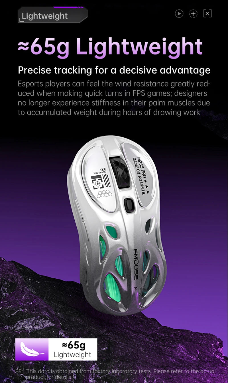 Mouse gaming RGB tri-mode wireless 2.4G, design gol și ușor, cu iluminare Chroma, cu fir și Bluetooth, controller mouse e-sports