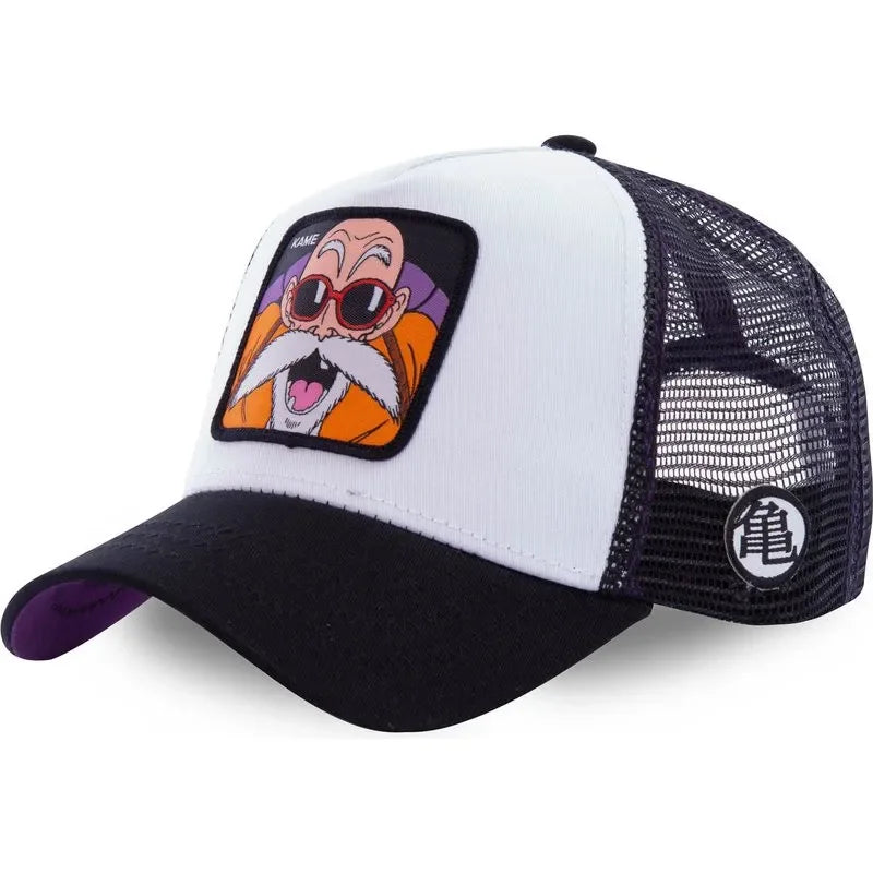 Dragon Ball Son Goku sapka, nyári utazós csúcsos sapka, férfi hímzett hip-hop stílusú napellenzős, állítható trucker hálós sapka