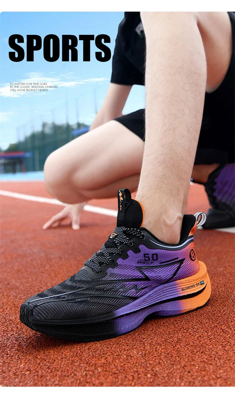 New Men's Carbon Plate Running Shoes Soft Cushion Shock Absorbing Sports Shoes Unisex Lightweight Anti-Slip Training Sneakers