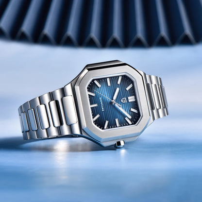 Nuovo orologio di lusso quadrato PAGANI DESIGN 2026 da uomo al quarzo, vetro zaffiro AR, movimento giapponese, luminoso, in acciaio 316L all steel