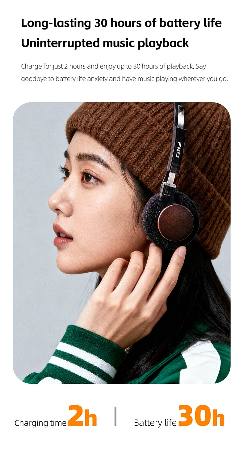 FIIO EH11 On-Ear-Bluetooth-Kopfhörer – Hi-Res LDAC kabelloses Bass-Headset, 30H Akku, Dual-Device-Verbindung & leichtes Retro-Design