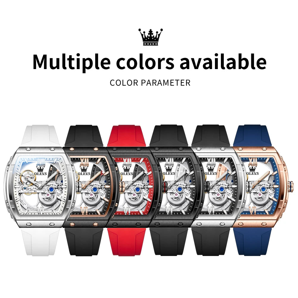 OLEVS 6779 fashion men's watches waterproof Transparent dial silicone tape mechanical watch for man Original brand wristwatch