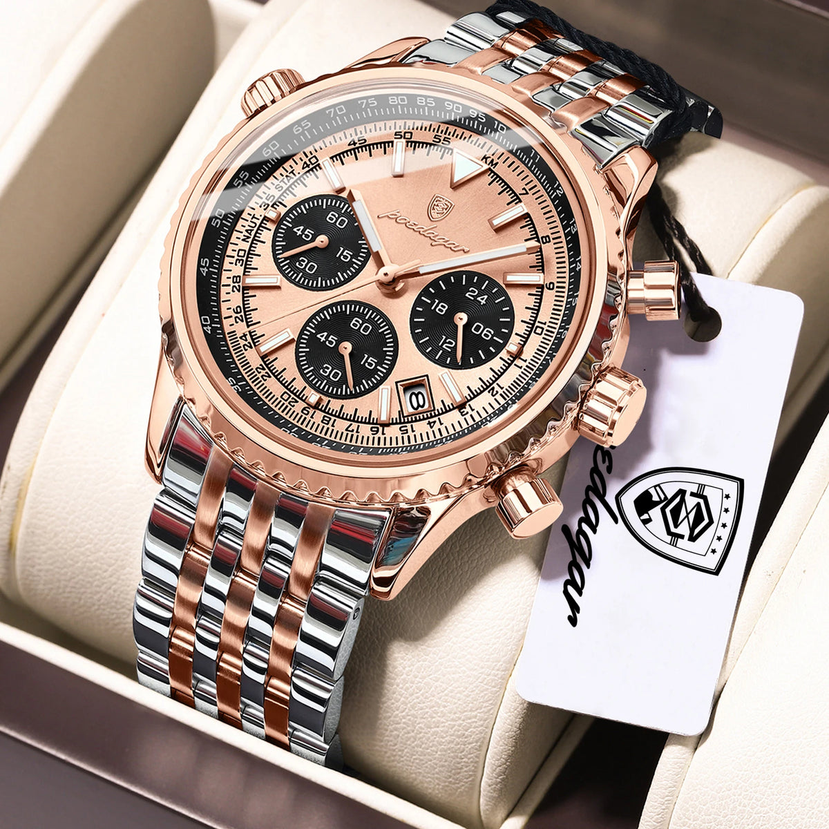 POEDAGAR: relojes de lujo para hombre. Cronógrafo con fecha, de acero inoxidable. Reloj deportivo para hombre, resistente al agua y con luminiscencia. Reloj de cuarzo de estilo militar para hombre.