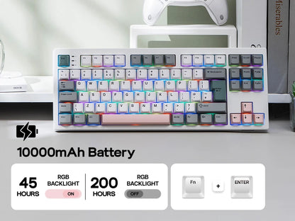 Teclado mecánico EPOMAKER TH87 con distribución ISO-UK TKL, con cable/BT/inalámbrico 2.4Ghz, NKRO, batería de 10000mAh y luz RGB