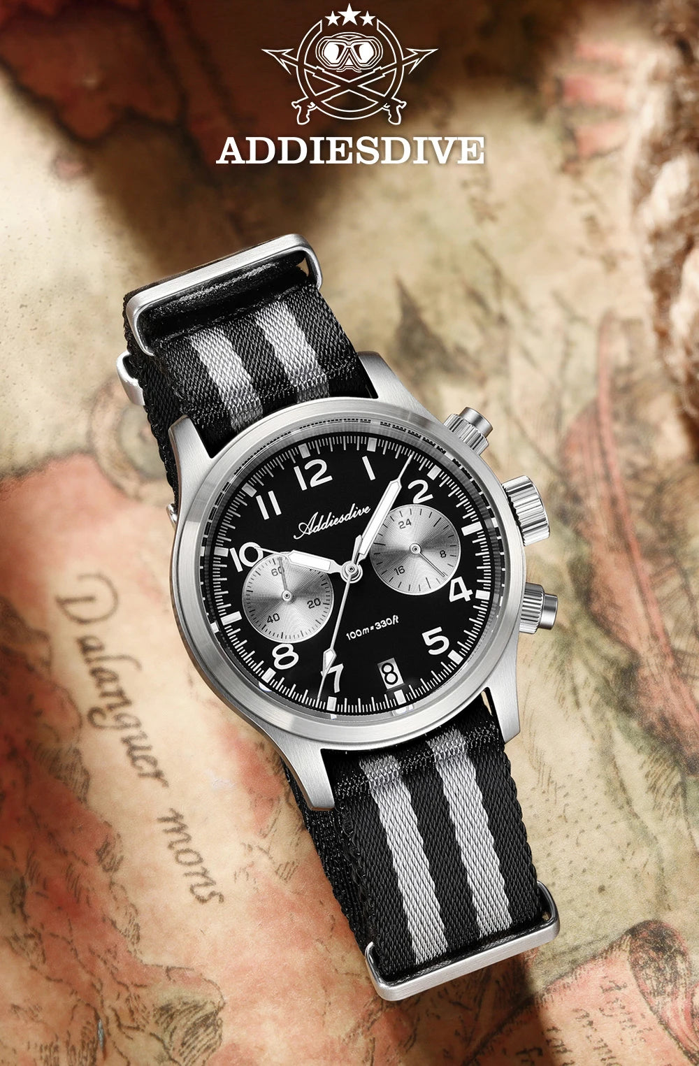 Orologio da uomo ADDIESDIVE 2025 New Panda Eye, retrò di lusso, quarzo VK64, cronografo sportivo, impermeabile 100M, luminoso