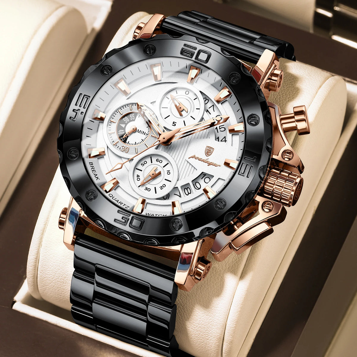 Relógio de luxo para homem POEDAGAR, luminoso, estanque, cronógrafo, data, aço inoxidável, quartzo, Reloj