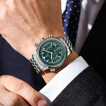 POEDAGAR: relojes de lujo para hombre. Cronógrafo con fecha, de acero inoxidable. Reloj deportivo para hombre, resistente al agua y con luminiscencia. Reloj de cuarzo de estilo militar para hombre.