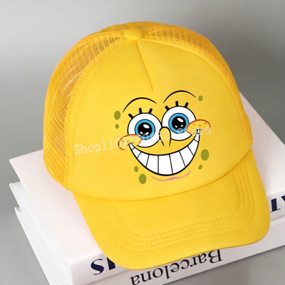 SpongeBobs Baseball Cap Kids Adult Kawaii Expression Sun Hat Summer Breathable Mesh Sunbonnet Outdoor Sports Headgear Gift New